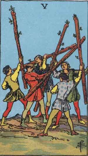 Five of Wands upright Five of Wands