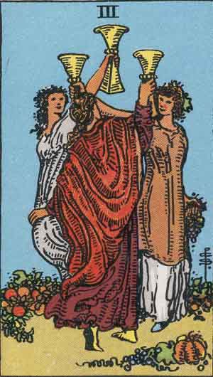 Three of Cups reversed Three of Cups