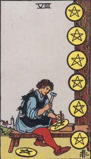 Eight of Pentacles reversed Eight of Pentacles